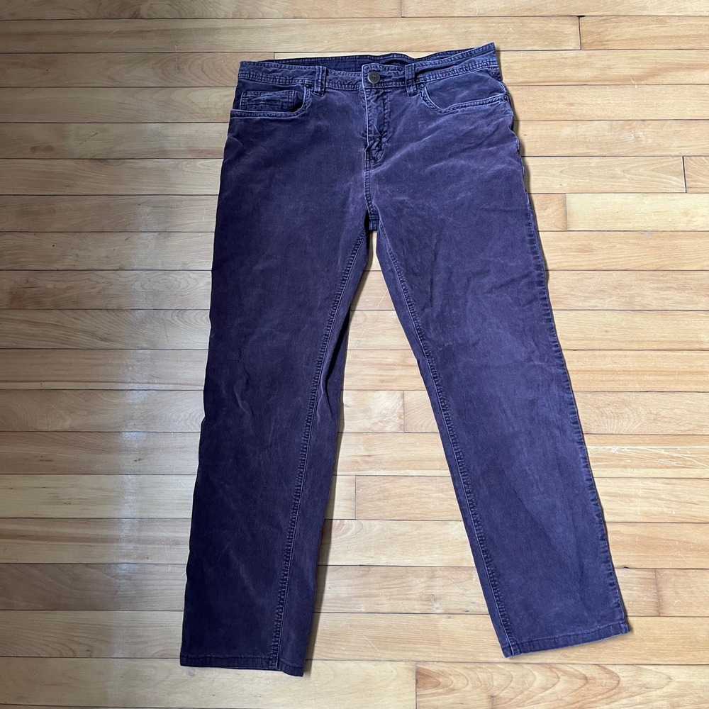 Prana Mens Slim Fit Corduroy Pants 33x30 Dark Purple Plum 5-Pocket Outdoor